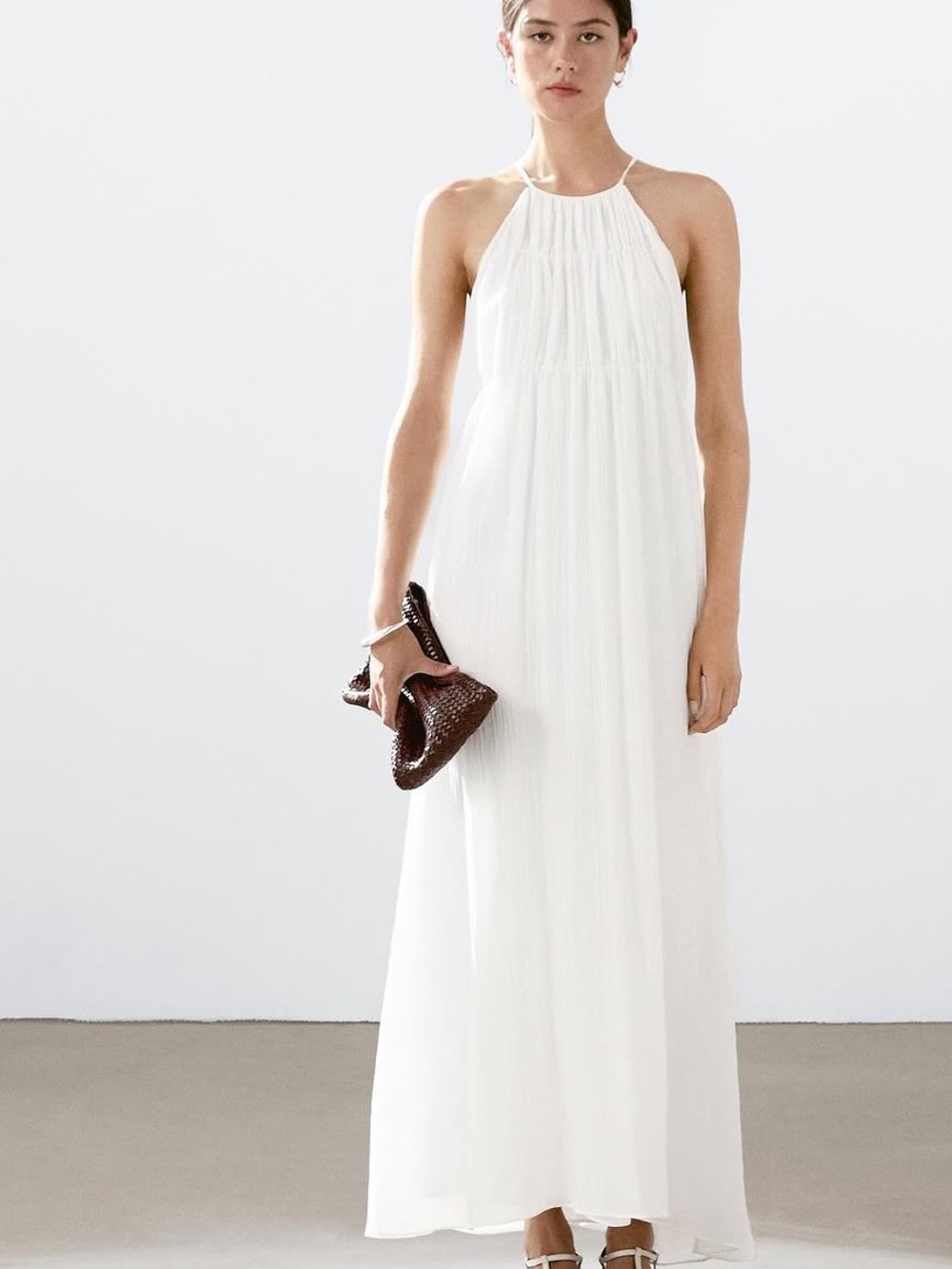Massimo Dutti White Halter-Neck Maxi Dress